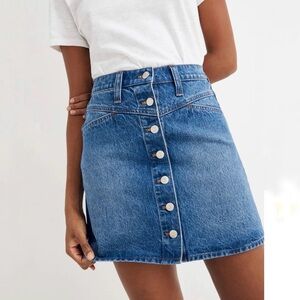 Madewell Stretch Denim‎ A-Line Snap Mini Skirt